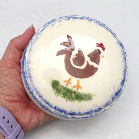 Handmade Ceramic Rooster Lidded Trinket Dish For Jewelry, Candy, Kitchen - Picture 5 of 7